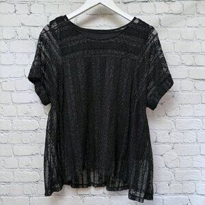 STYLE & CO. Womens Top Medium Petite Mesh Overlay with Tank Black Silver Stretch